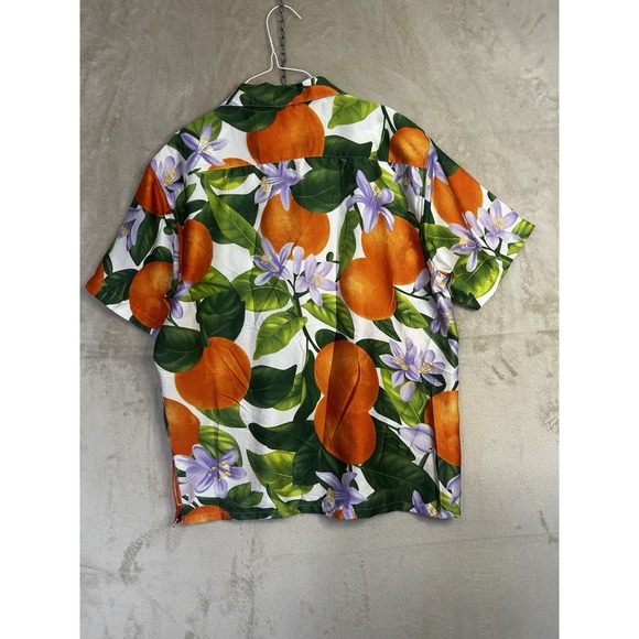 NWT Massive Luxury Men's‎ Large Crinkle Button Up Short Sleeve Shirt Oranges - Picture 5 of 6